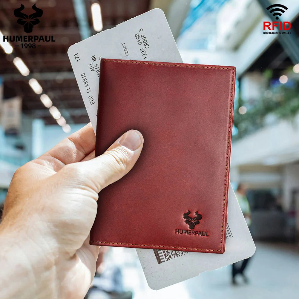 Custom Passport Holder with Coin Purse Crazy Horse Leather RFID Credit Cards Holder Anti-lost  Folding Wallet for Passports