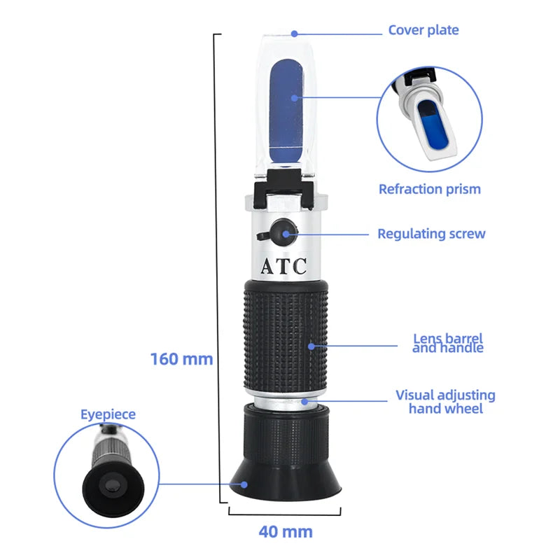 0-80% Honey Refractometer Handheld Brix Meter ATC Sugar Concentration Tester Brix Sugar Test Tool for Fruit Sweetness Juice