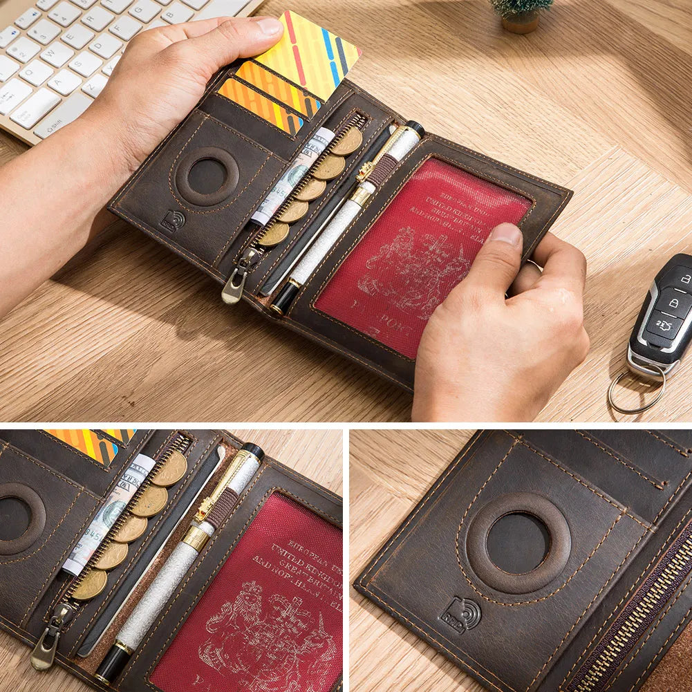 HUMERPAUL Top Layer Leather RFID Passport Holder with Credit Cards Holder Wallet Multi-Function Coin/Pen Pouch for Travel