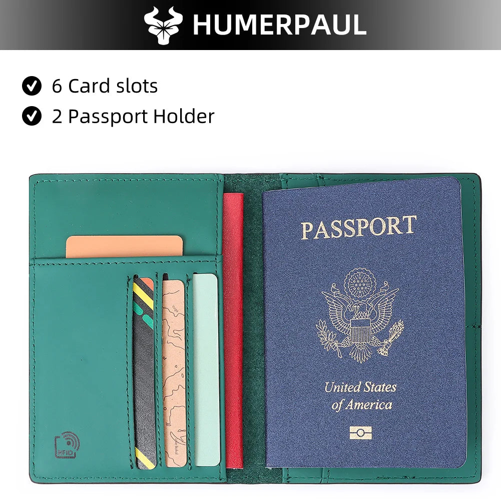 HUMERPAUL Custom Genuine Leather Travel Wallet RFID Passport & Card Organizer Multi - Slots Slim & Stylish Money Bag