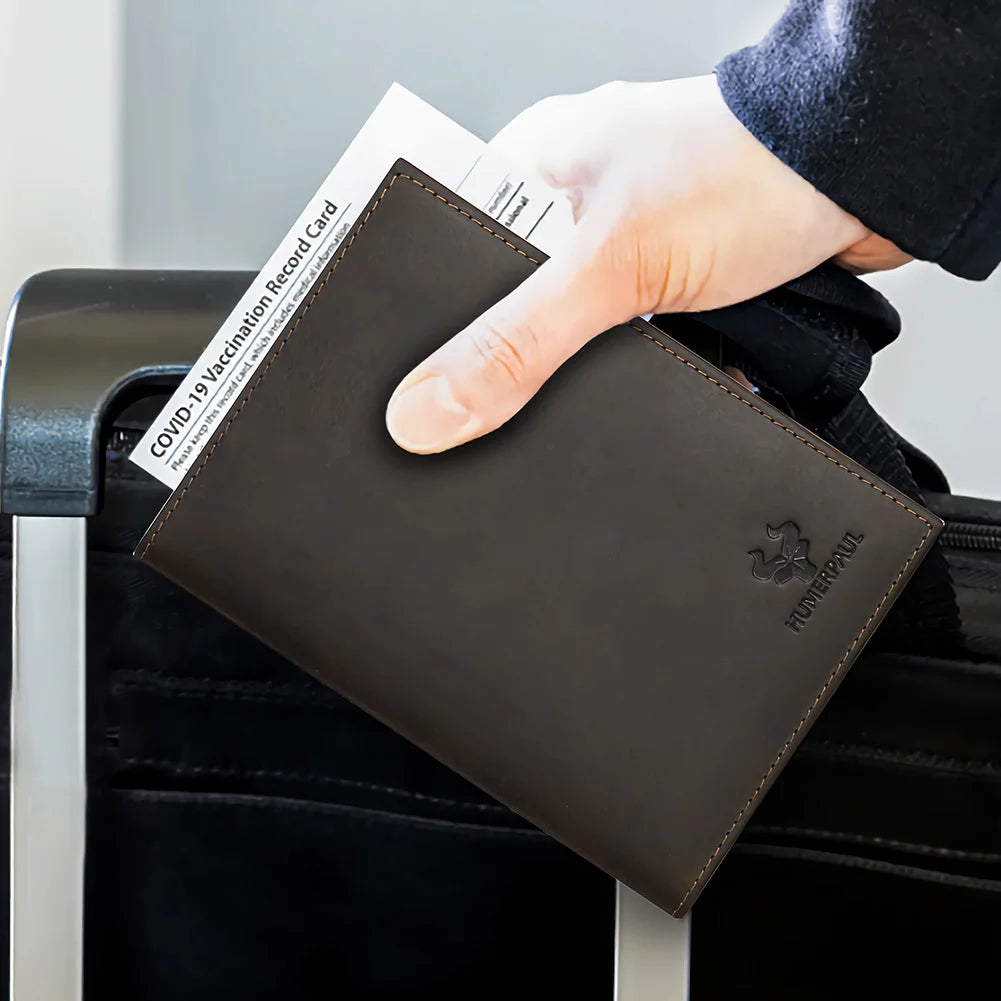 HUMERPAUL Top Layer Leather RFID Passport Holder with Credit Cards Holder Wallet Multi-Function Coin/Pen Pouch for Travel