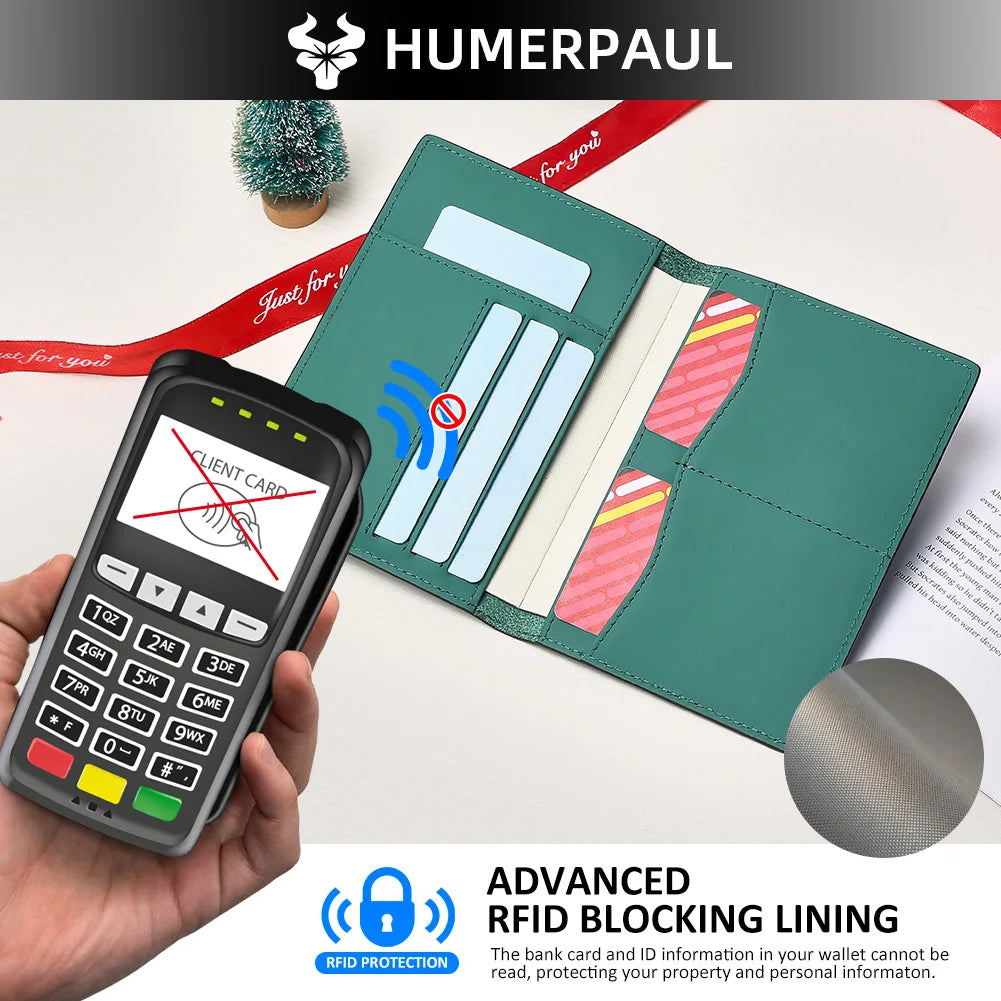 HUMERPAUL Custom Genuine Leather Travel Wallet RFID Passport & Card Organizer Multi - Slots Slim & Stylish Money Bag