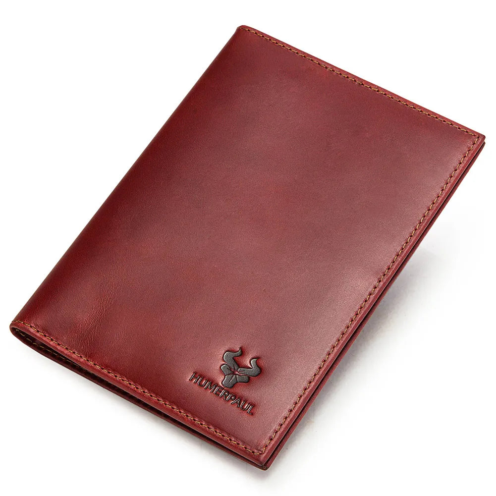 Custom Passport Holder with Coin Purse Crazy Horse Leather RFID Credit Cards Holder Anti-lost  Folding Wallet for Passports