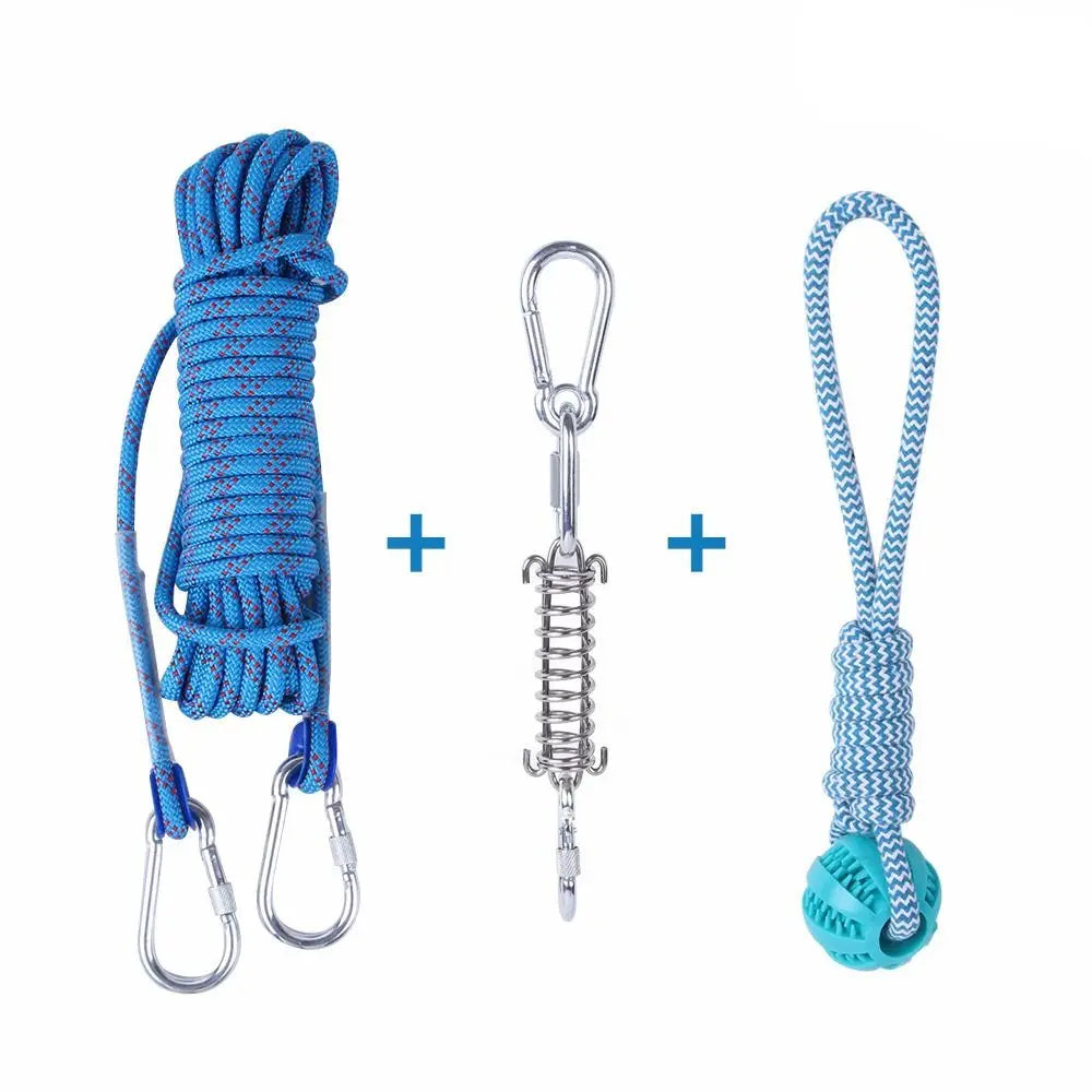 Bite Resistant Dog Spring Pole Toys 5M Cotton Rope Hanging Exercise Cotton Rope Dog Spring Pole Toys Tug Dog Teething Outdoor