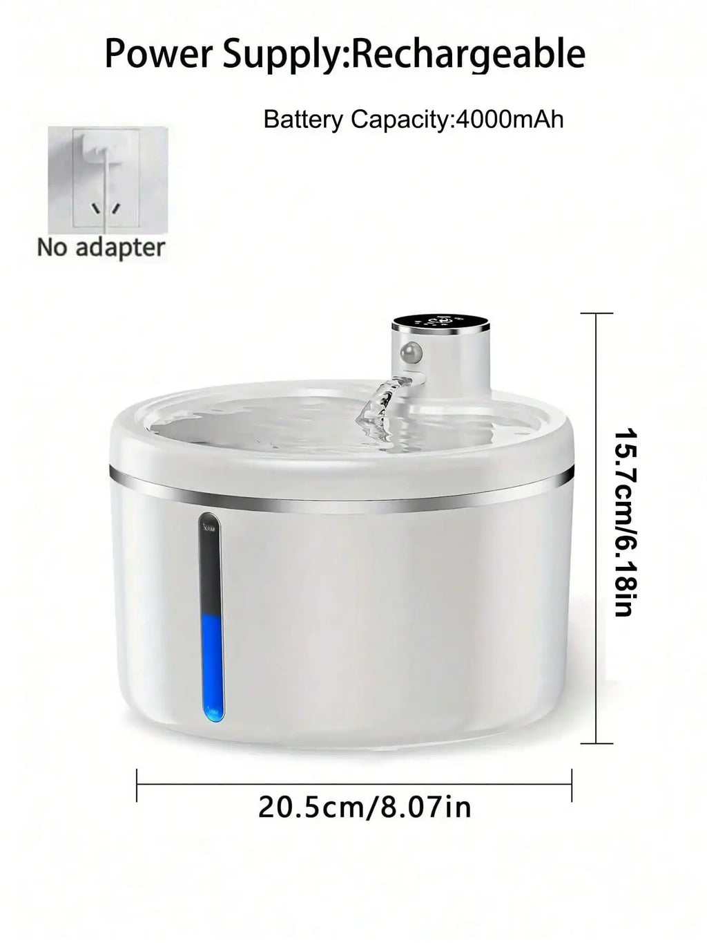 Pet Water Fountain - 3L Cordless Automatic Pet Water Fountain with Water Level Window, Low Water Level Alarm - Motion Sensor