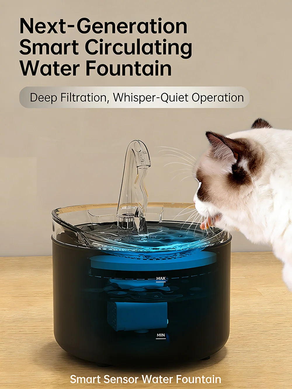 2.2L Automatic Pet Water Fountain Ultra-Quiet Pump Faucet Cat Water Dispenser Suitable with USB Sensor Electric for Cats Dogs