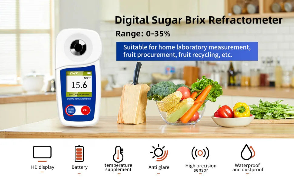 New Range 0-35% Brix Tester Digital Brix Refractometer for Sugar Content Test Brix Meter for Sugary Drink Beverage Fruit Juice