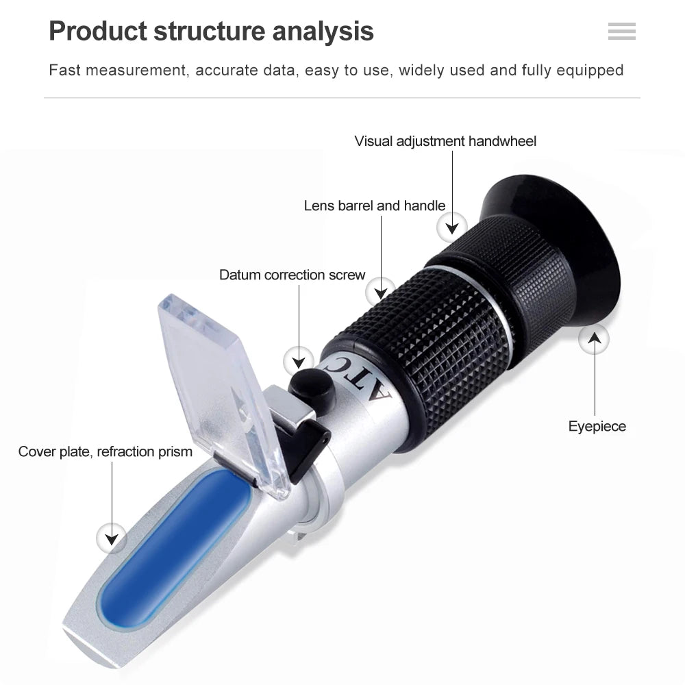 3 in 1 Handheld Honey Refractometer 58-90% Brix Sugar Concentration Meter 38-43% Baume Degrees 12-27% Water Contents Test