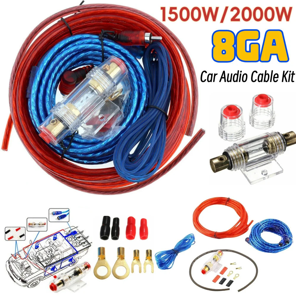 1500W/2000W Car Audio Speakers Wiring Kit Good Quality  Car Audio Cable Kit 8GA AMP Fuse Holder Speaker Installation Wires
