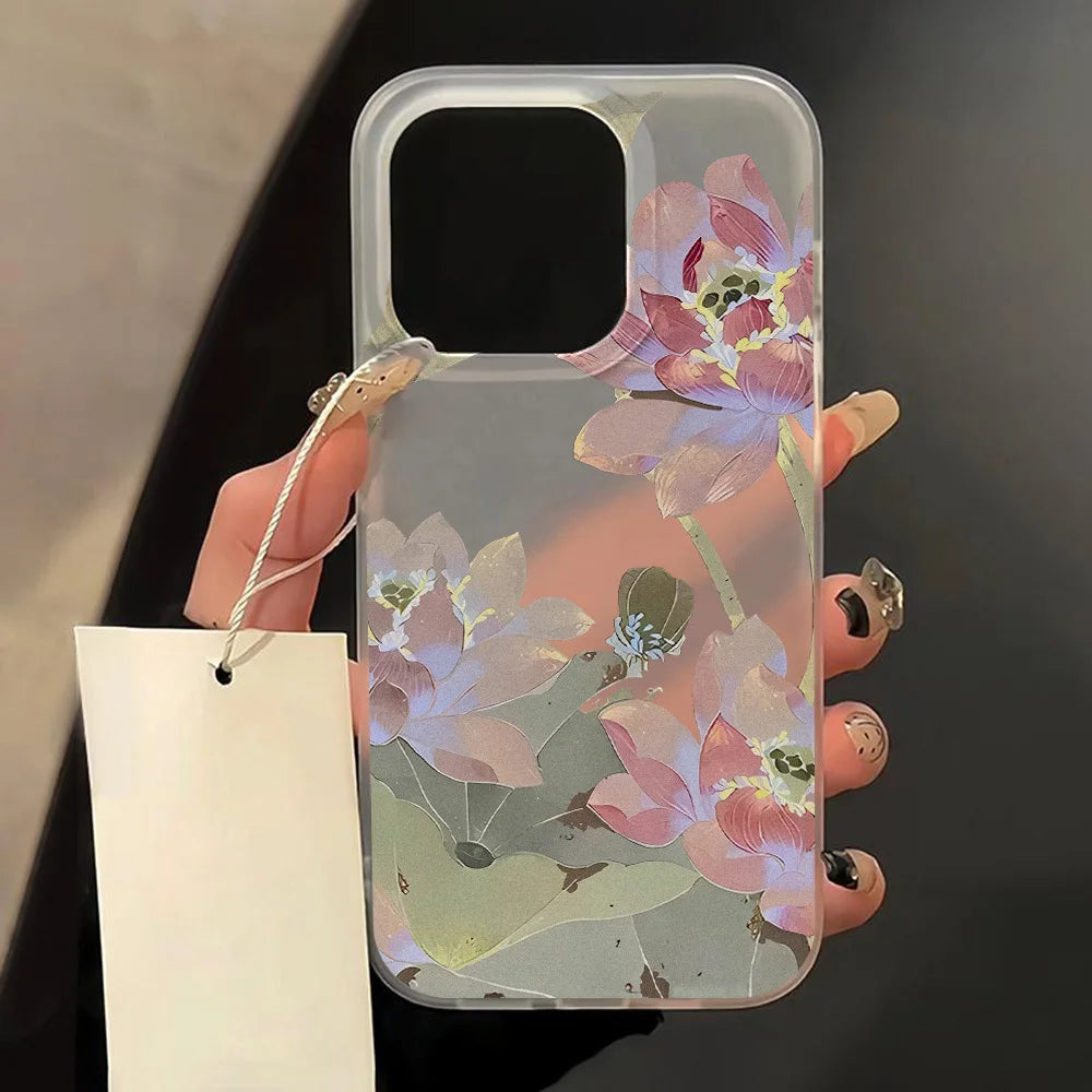 Matte Transparent Soft Silicone Phone Case For iPhone 11 15 13 12 Mini 16 14 13 Pro Max 15 Pro Tulip Silicone Shockproof Cover