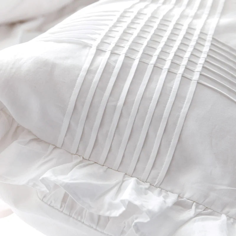 Korean Princess Solid White Flat Sheet 100% Cotton Bedding Sheets Ruffle Lotus Leaf Flat Bed Sheet For Adults No Pillowcases