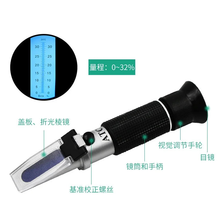Portable Refractometer Brix Sugar 0-32% Tester RHB-32ATC With Box