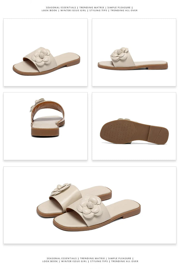 2026Summer flat sandals with floral design, casual and versatile, suitable for outdoor wear