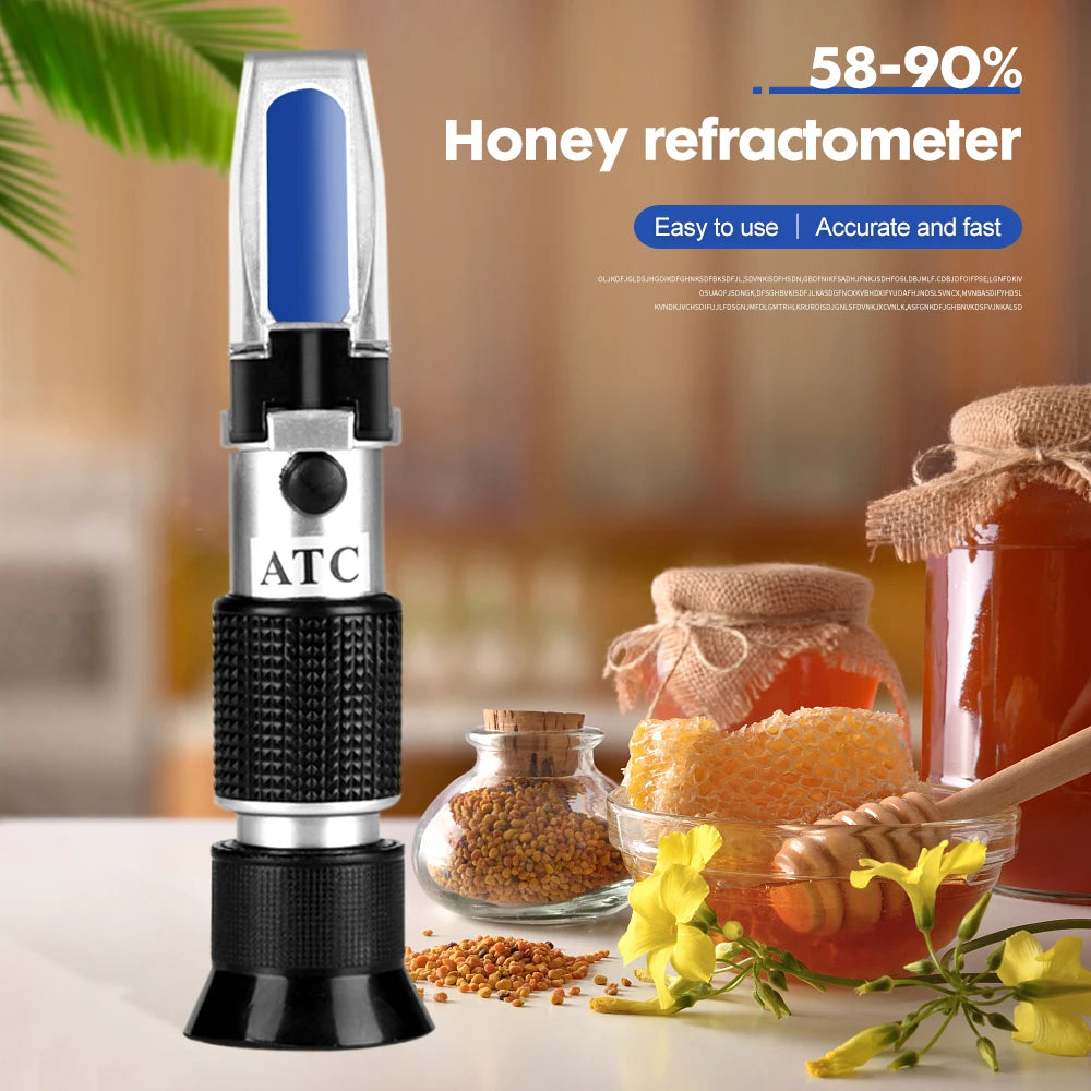 3 in 1 Handheld Honey Refractometer 58-90% Brix Sugar Concentration Meter 38-43% Baume Degrees 12-27% Water Contents Test