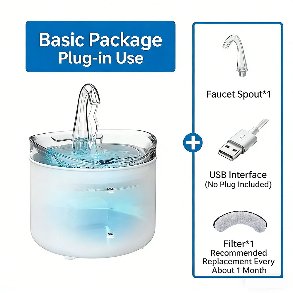 2.2L Automatic Pet Water Fountain Ultra-Quiet Pump Faucet Cat Water Dispenser Suitable with USB Sensor Electric for Cats Dogs