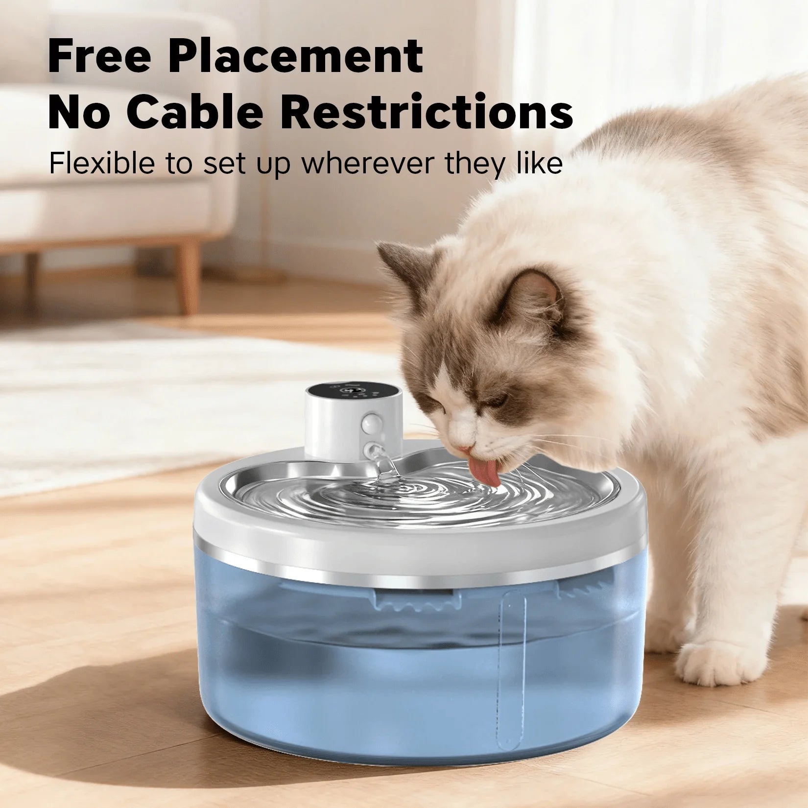 Pet Water Fountain - 3L Cordless Automatic Pet Water Fountain with Water Level Window, Low Water Level Alarm - Motion Sensor