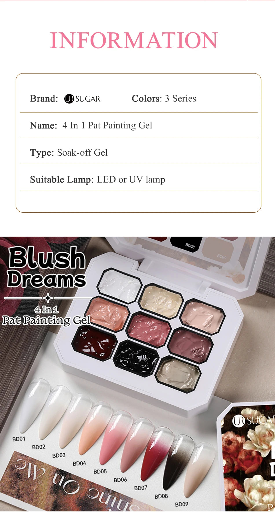 UR SUGAR 9 Colors Gradient Painting Gel Nail Art Gradient Color DIY Design Gel 4 In 1 Used For Gradient Nail Stamping Pattern