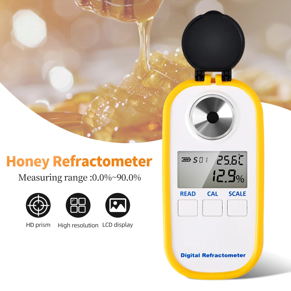 Digital Honey Refractometer Measuring Sugar Content Meter Range 0~90% Brix Refractometer Fruit Juice Beverage Honey Water Test