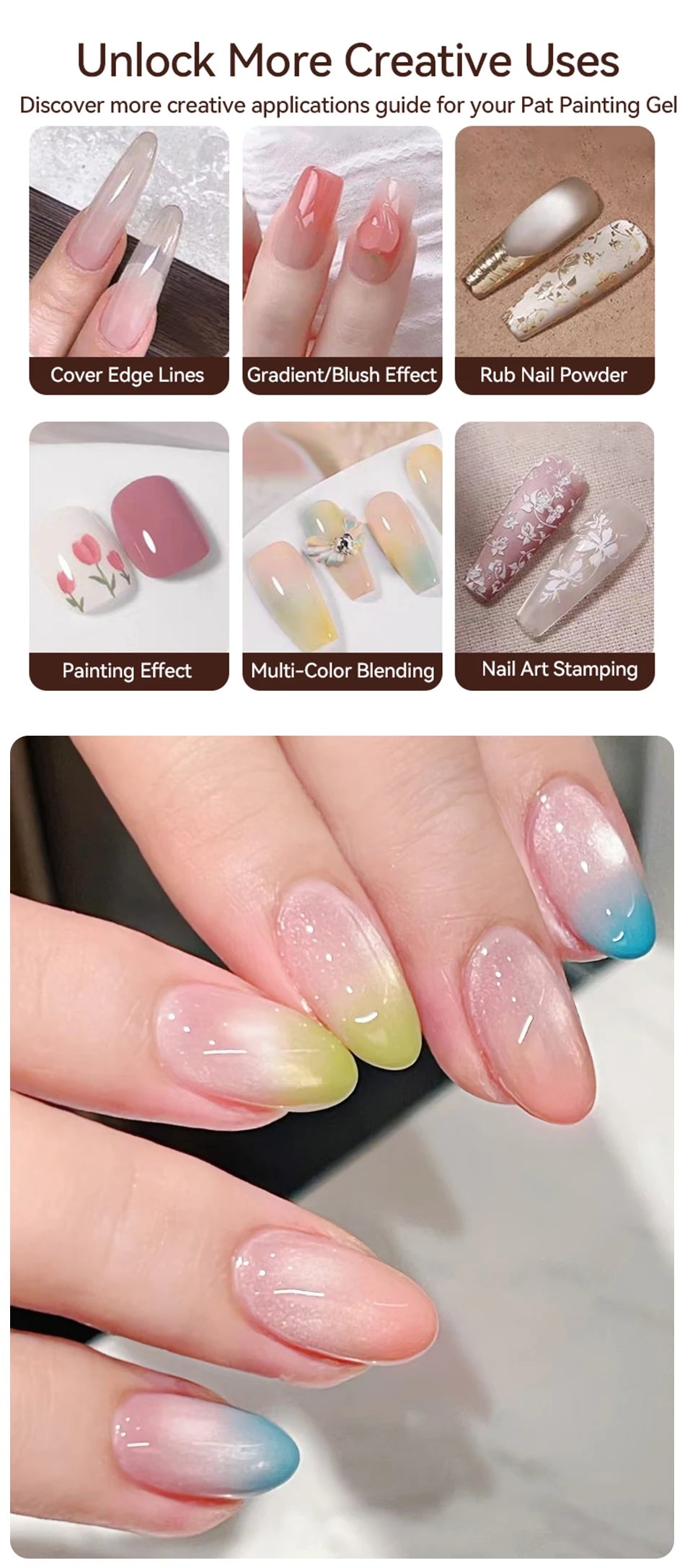 UR SUGAR 9 Colors Gradient Painting Gel Nail Art Gradient Color DIY Design Gel 4 In 1 Used For Gradient Nail Stamping Pattern