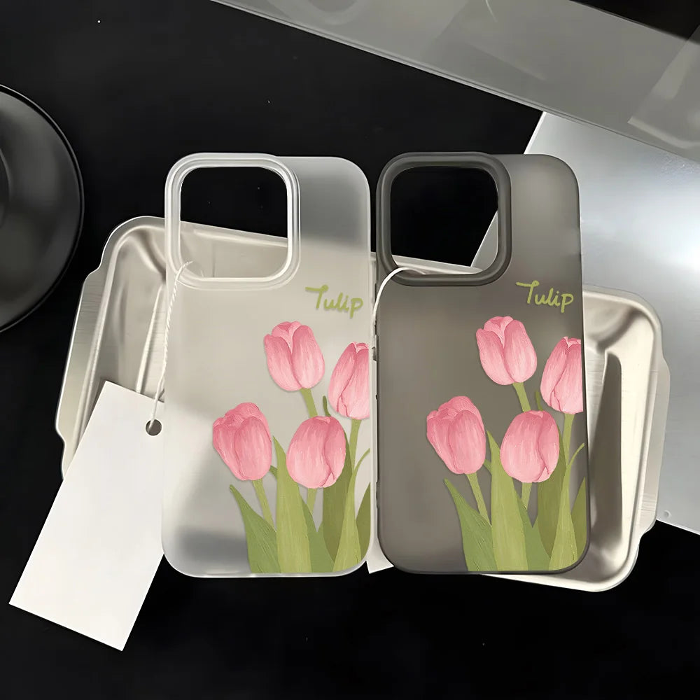 Matte Transparent Soft Silicone Phone Case For iPhone 11 15 13 12 Mini 16 14 13 Pro Max 15 Pro Tulip Silicone Shockproof Cover