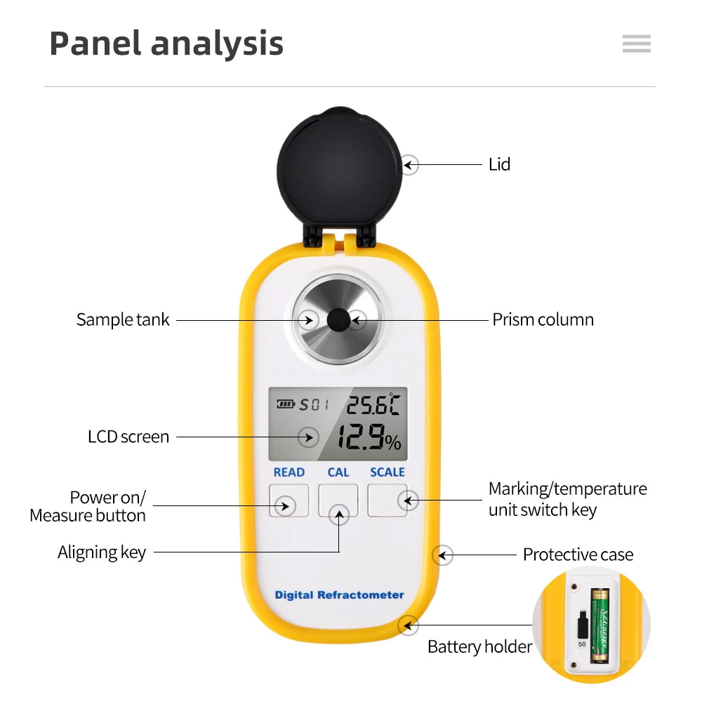 Digital Honey Refractometer Measuring Sugar Content Meter Range 0~90% Brix Refractometer Fruit Juice Beverage Honey Water Test