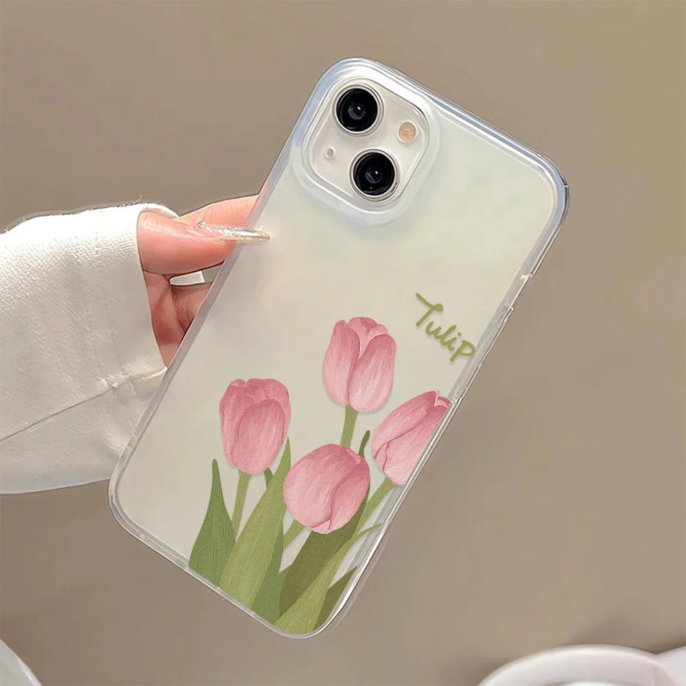 Matte Transparent Soft Silicone Phone Case For iPhone 11 15 13 12 Mini 16 14 13 Pro Max 15 Pro Tulip Silicone Shockproof Cover