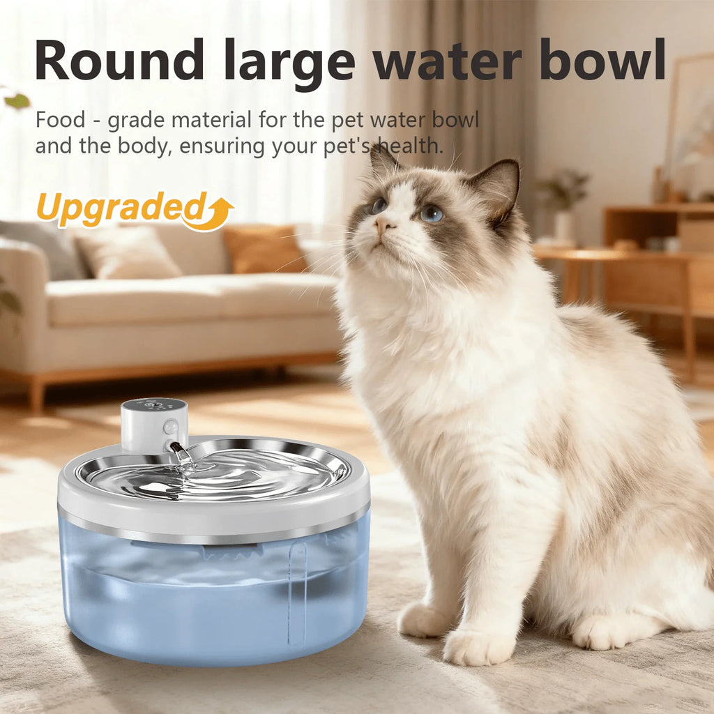 Pet Water Fountain - 3L Cordless Automatic Pet Water Fountain with Water Level Window, Low Water Level Alarm - Motion Sensor