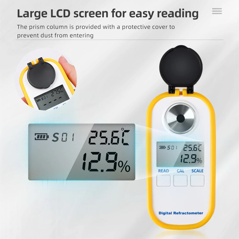 Digital Honey Refractometer Measuring Sugar Content Meter Range 0~90% Brix Refractometer Fruit Juice Beverage Honey Water Test