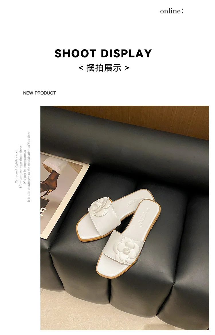 2026Summer flat sandals with floral design, casual and versatile, suitable for outdoor wear