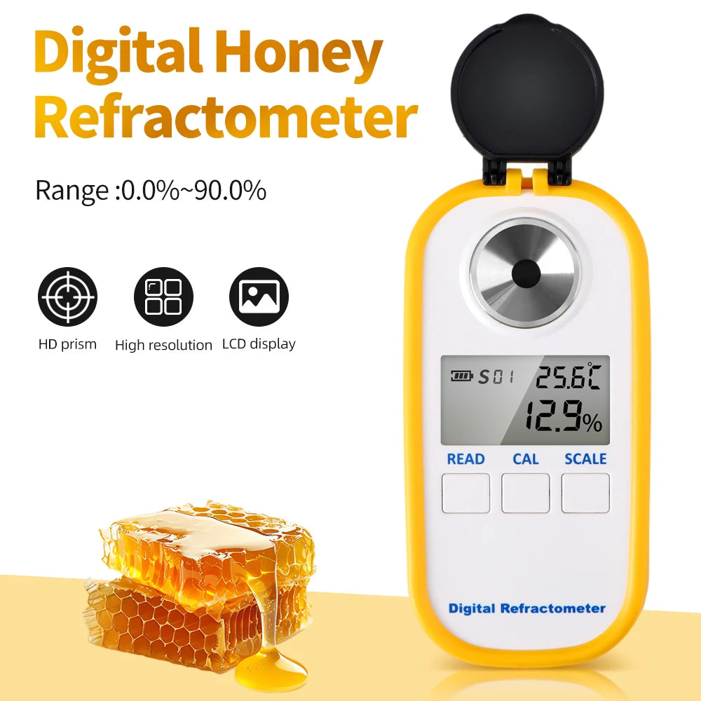 Digital Honey Refractometer Measuring Sugar Content Meter Range 0~90% Brix Refractometer Fruit Juice Beverage Honey Water Test