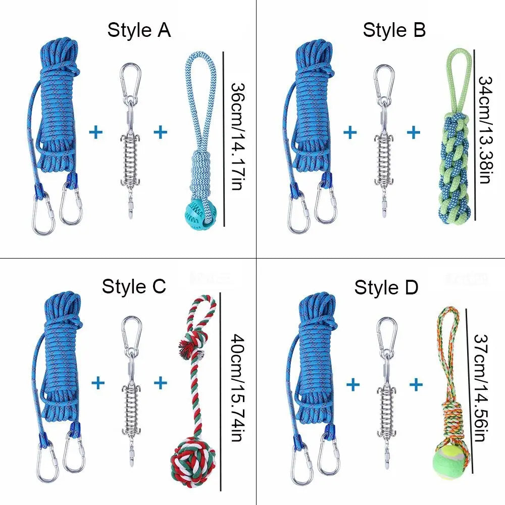 Bite Resistant Dog Spring Pole Toys 5M Cotton Rope Hanging Exercise Cotton Rope Dog Spring Pole Toys Tug Dog Teething Outdoor