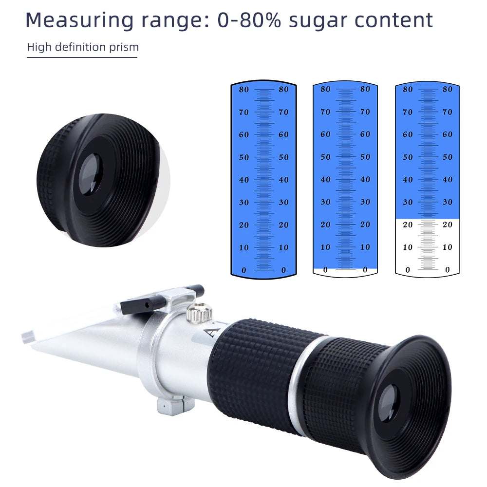 0-80% Honey Refractometer Handheld Brix Meter ATC Sugar Concentration Tester Brix Sugar Test Tool for Fruit Sweetness Juice