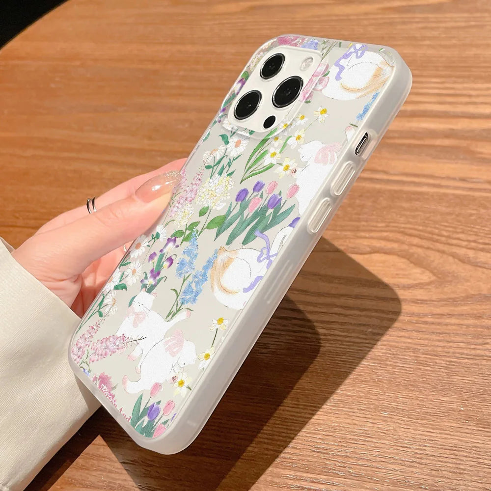 Matte Transparent Soft Silicone Phone Case For iPhone 11 15 13 12 Mini 16 14 13 Pro Max 15 Pro Tulip Silicone Shockproof Cover