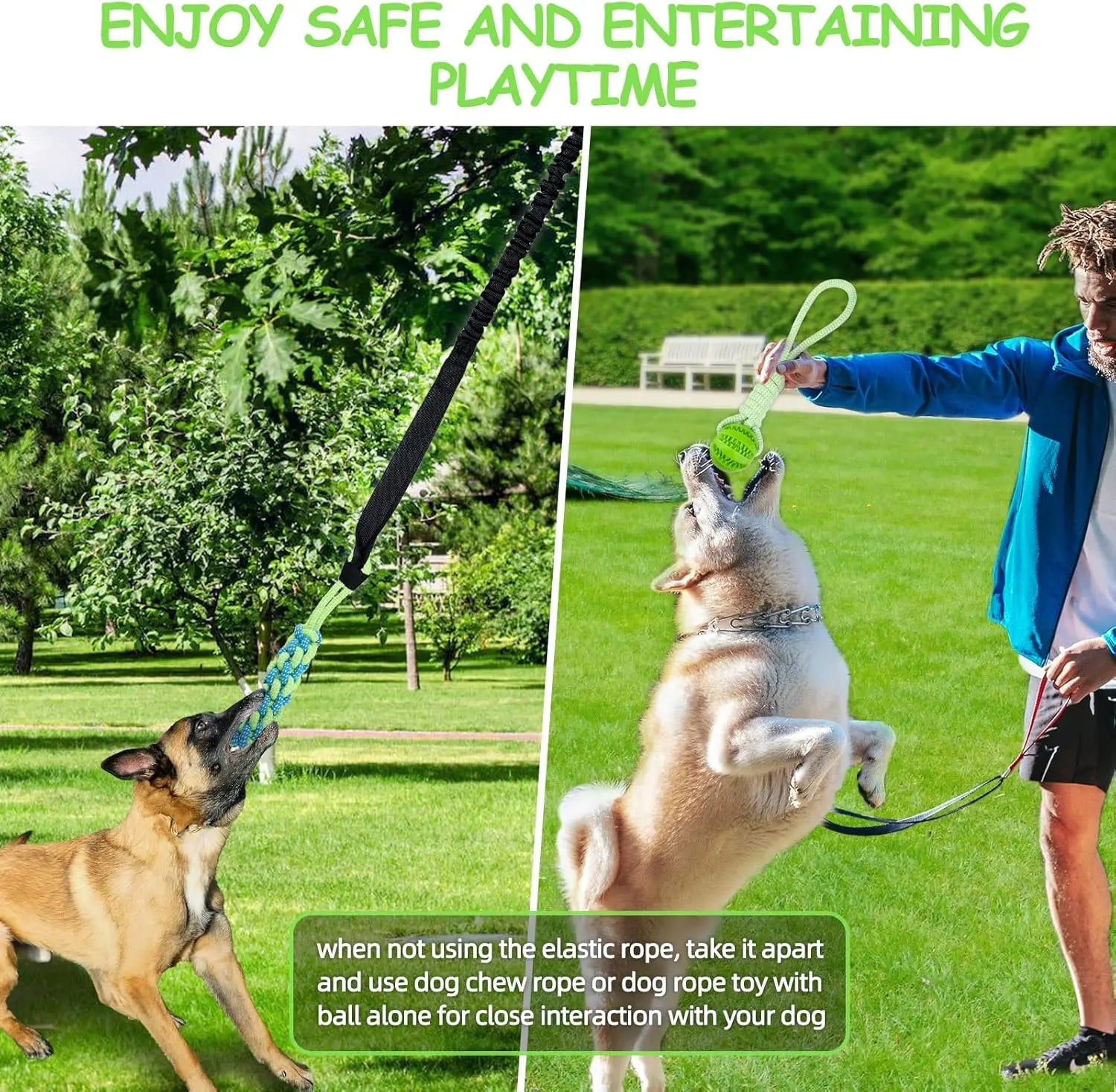 Spring Pole Dog Rope Toys, Dog Interactive Tether Tug of War Toy, Indoor/Outdoor Bungee Hanging Dogs Toy