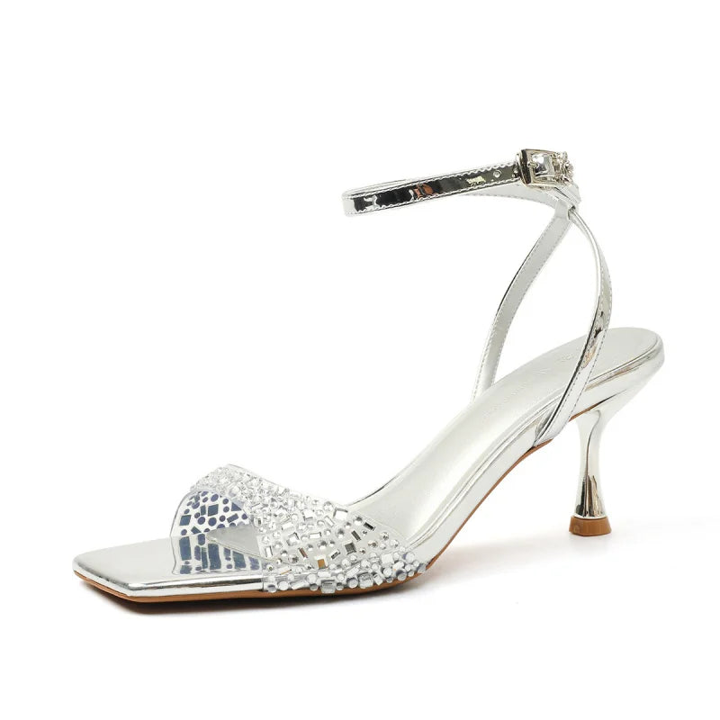New Summer Sandals for Women - High-Quality Products silver Square-toed, thin-heeled, transparent summer women's sandals