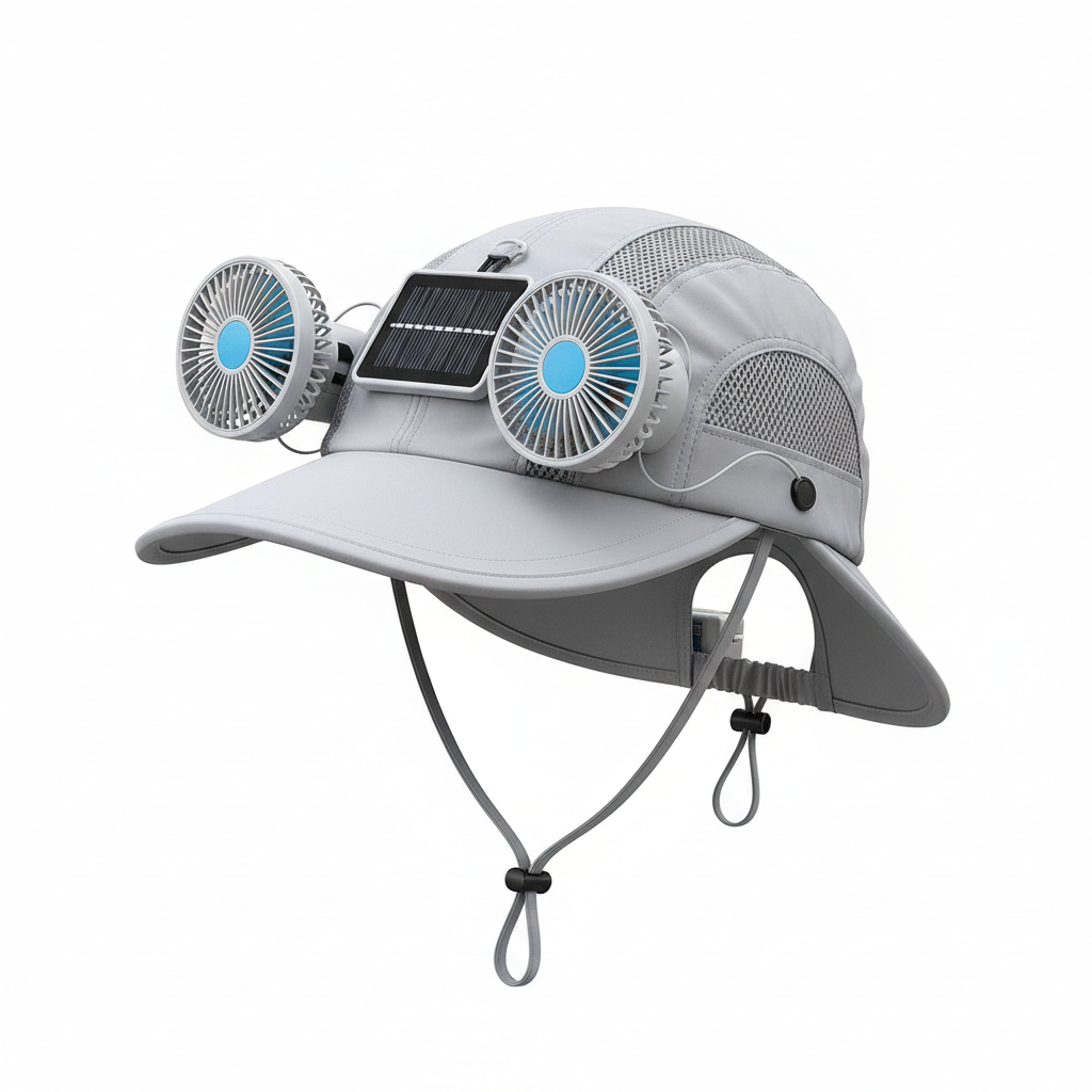 Solar-Powered Dual Fan Cooling Hat with two solar fans